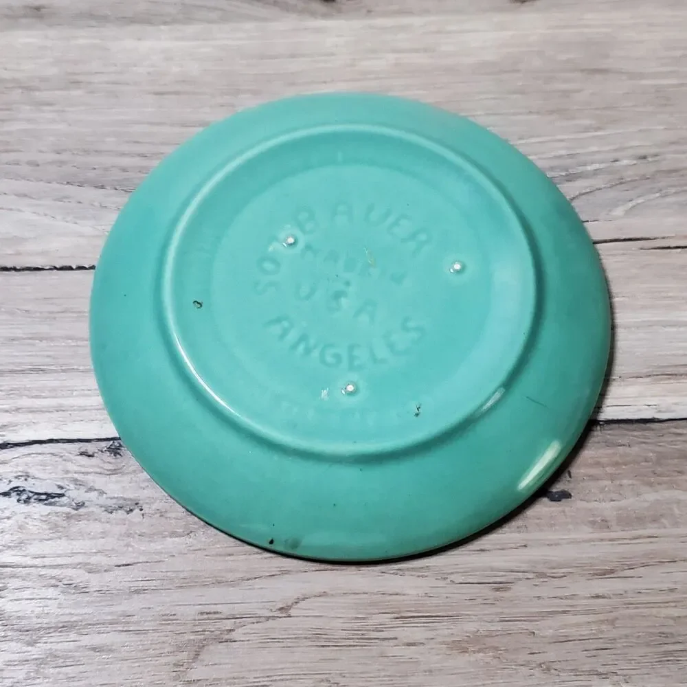 Set of 3 Genuine Vintage Bauer Pottery Ringware Saucers - Blue, Cobalt, Green